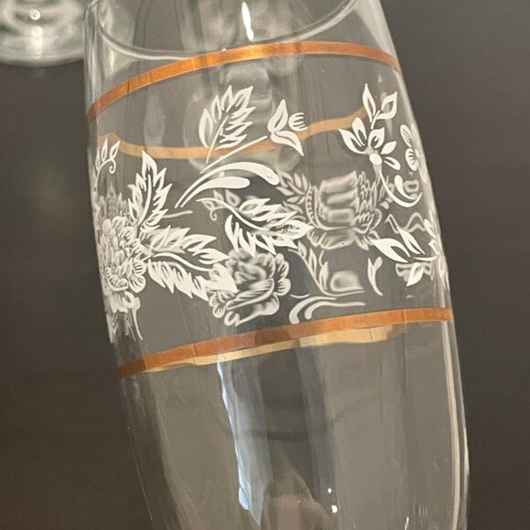 CICLE WARE SET OF 6 CHAMPAGNE FLUTES DUTCHES GOLD RIM FLORAL MADE IN TURKEY - Picture 16 of 16